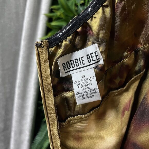 Vintage ROBBI BEE Dress Women 10 Brown Gold Halter Neck Flowy Sheer Overlay 2303 - Picture 5 of 8